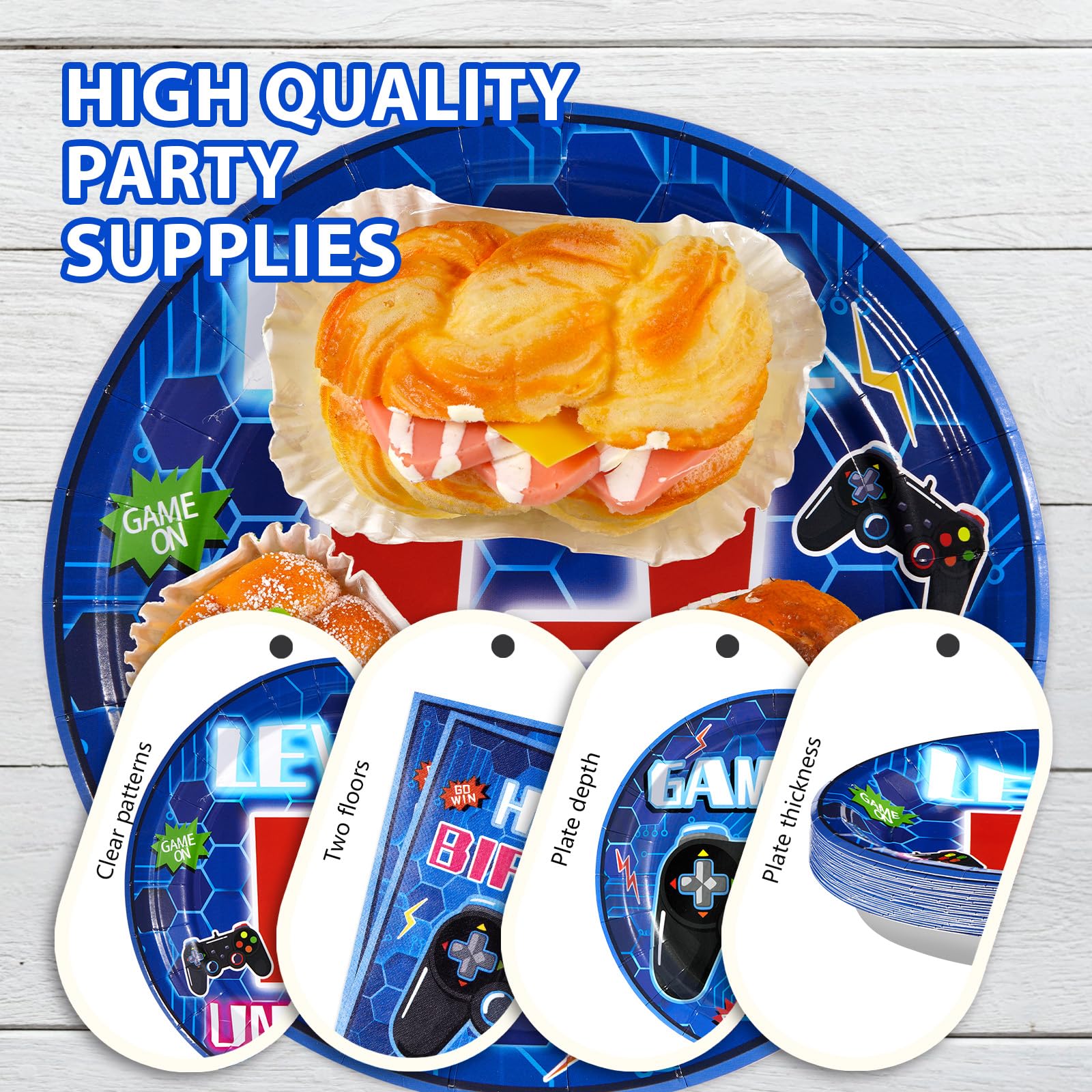 96 Pcs Video Game 13th Birthday Party Plates and Napkins - Grencian