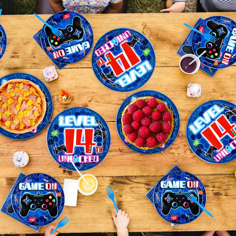 96 Pcs Video Game 14th Birthday Party Plates and Napkins - Grencian