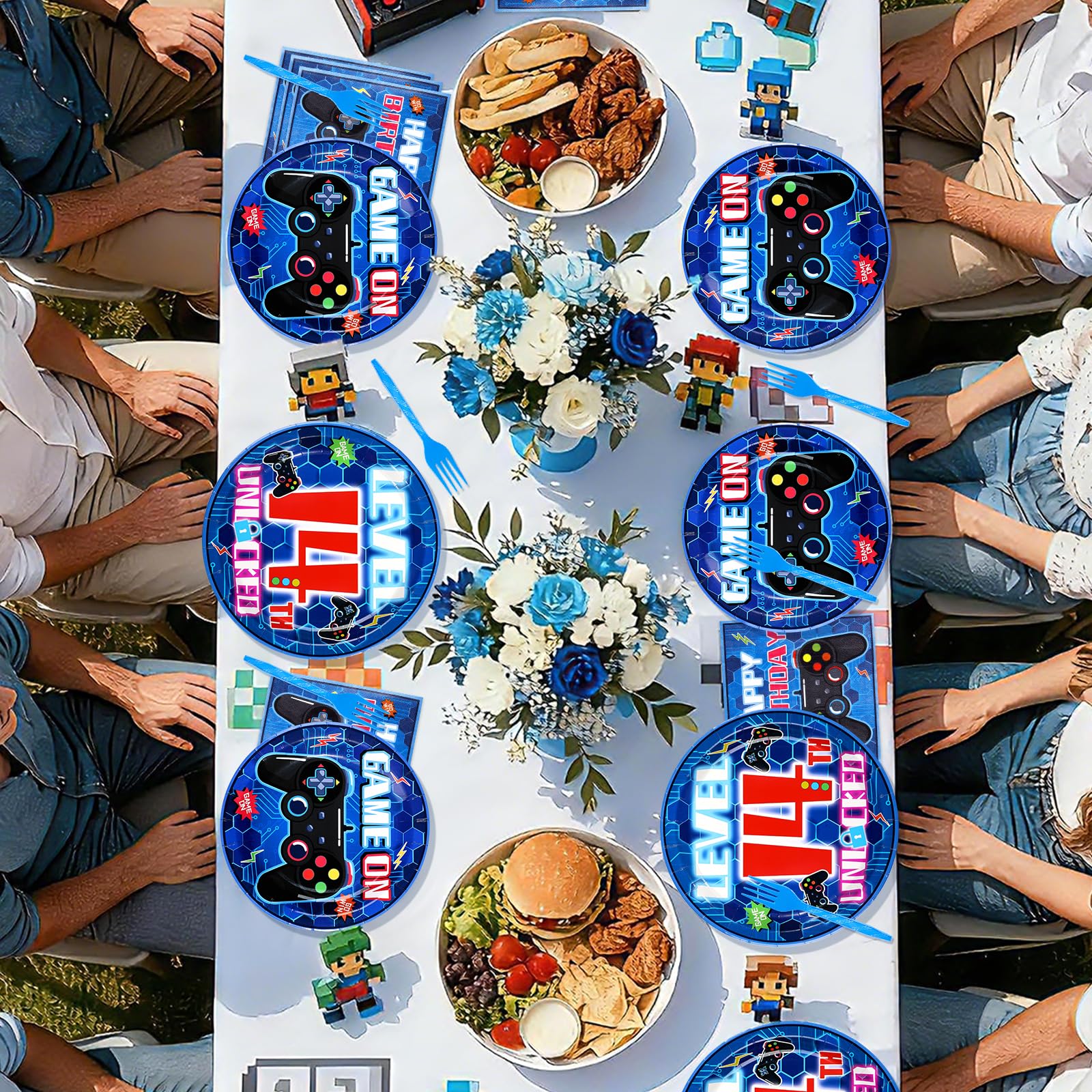 96 Pcs Video Game 14th Birthday Party Plates and Napkins - Grencian