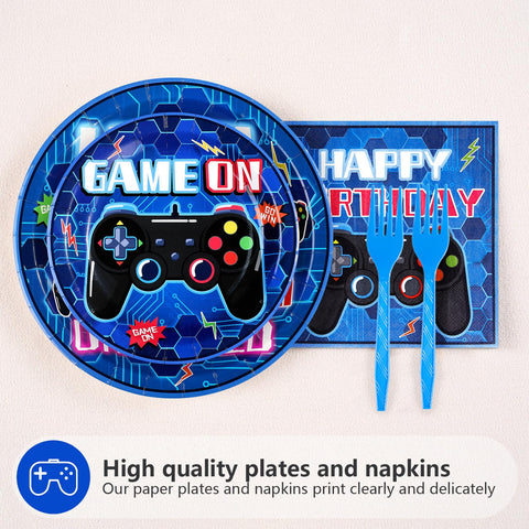 96 Pcs Video Game 14th Birthday Party Plates and Napkins - Grencian