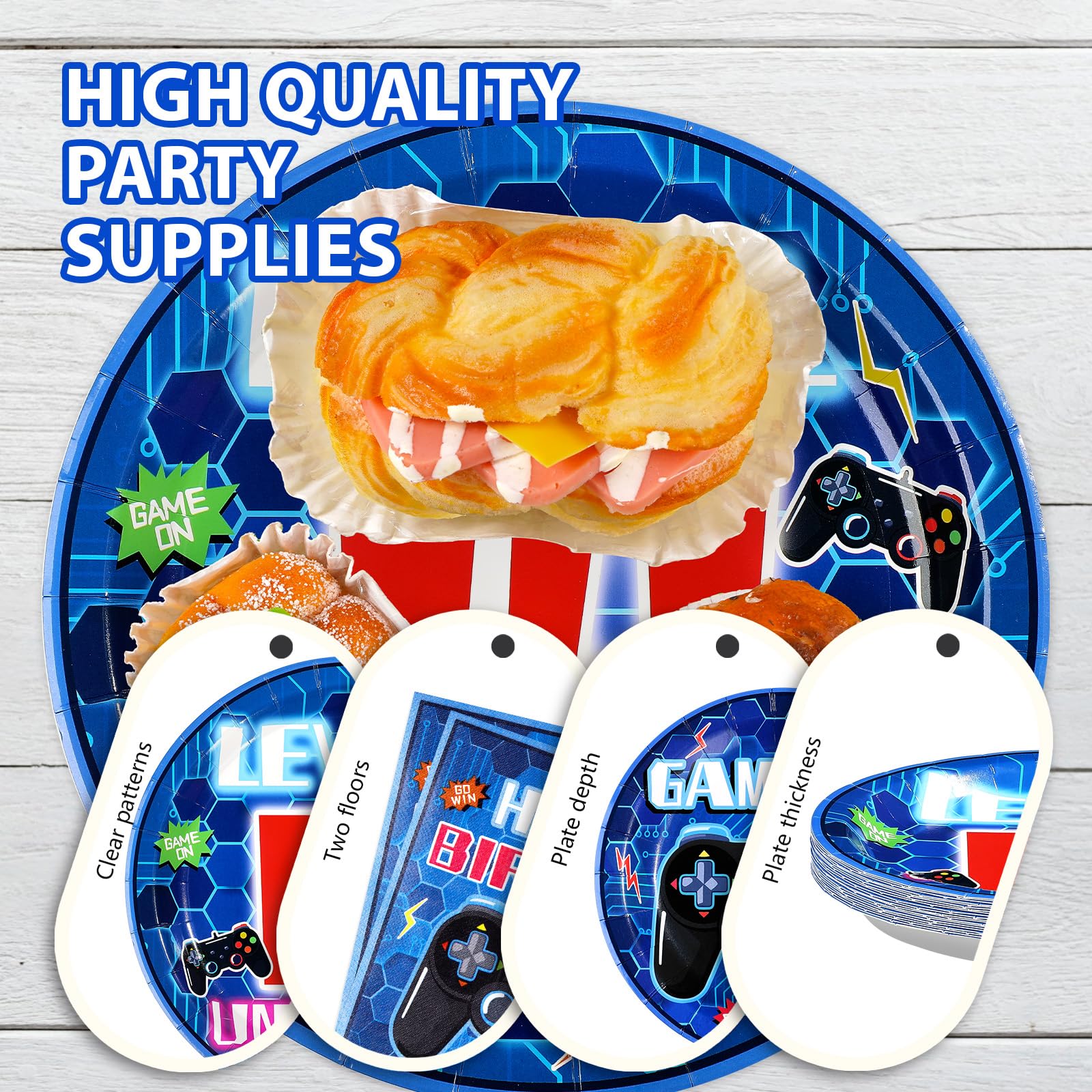 96 Pcs Video Game 14th Birthday Party Plates and Napkins - Grencian