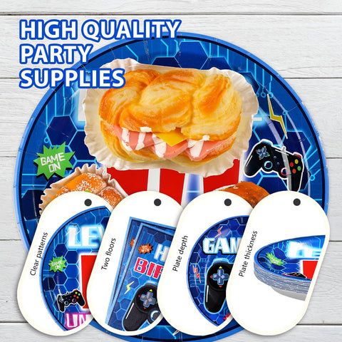 96 Pcs Video Game 14th Birthday Party Plates and Napkins - Grencian