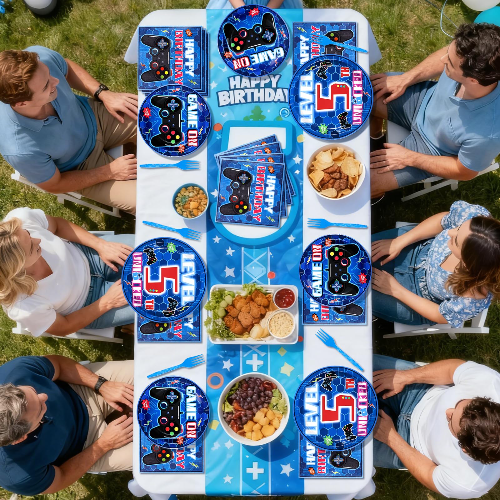 96 Pcs Video Game 5th Birthday Party Plates and Napkins - Grencian