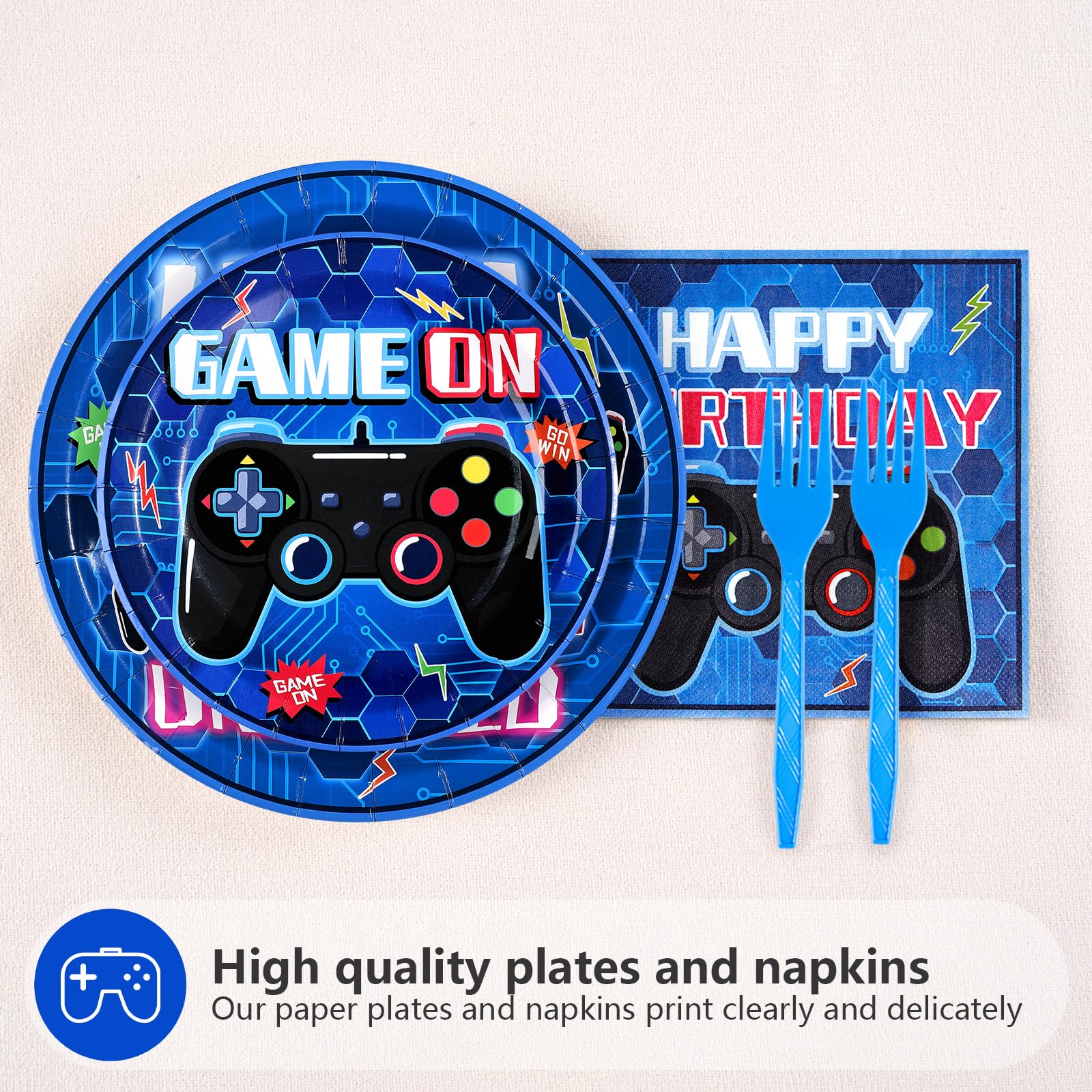 96 Pcs Video Game 5th Birthday Party Plates and Napkins - Grencian