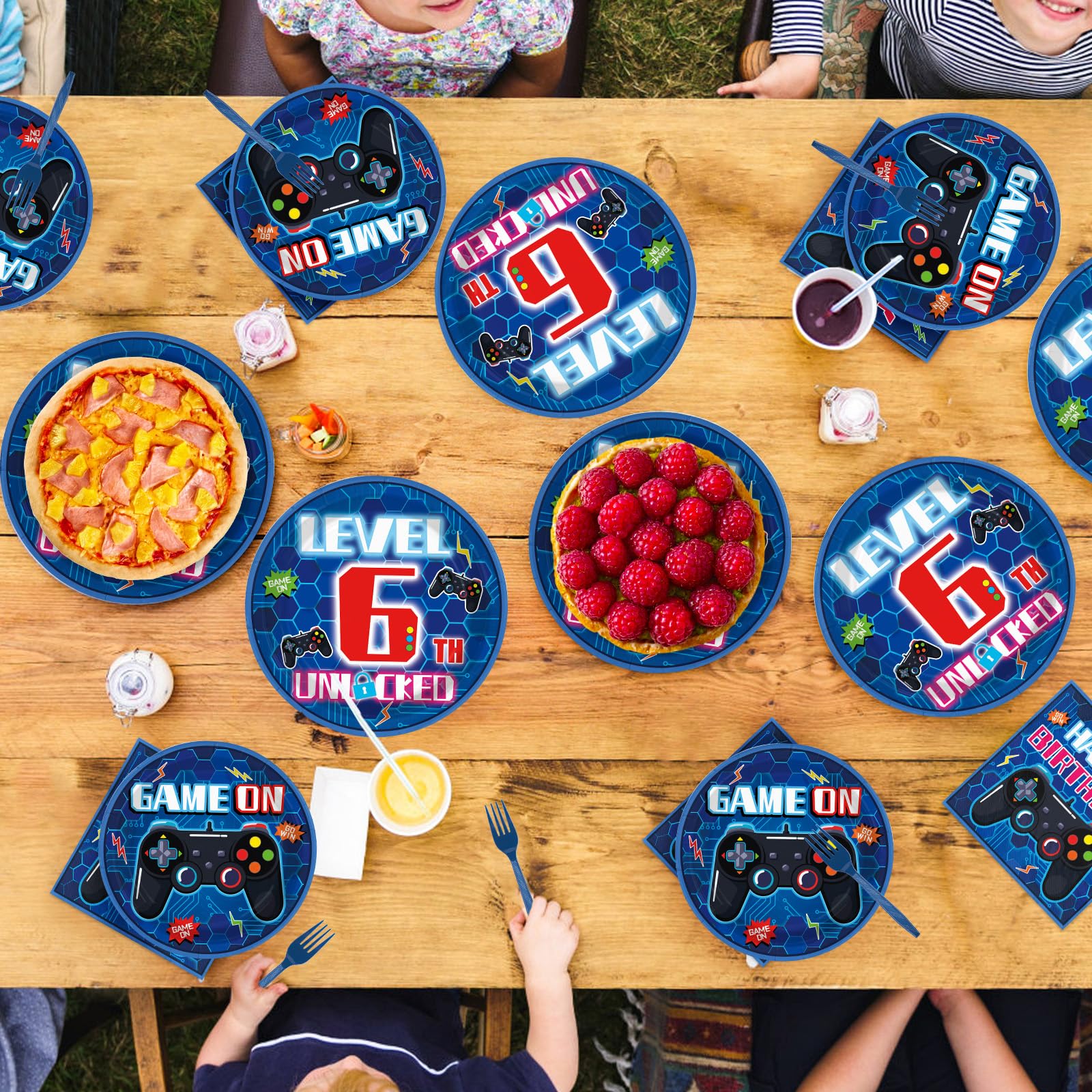 96 Pcs Video Game 6th Birthday Party Plates and Napkins - Grencian