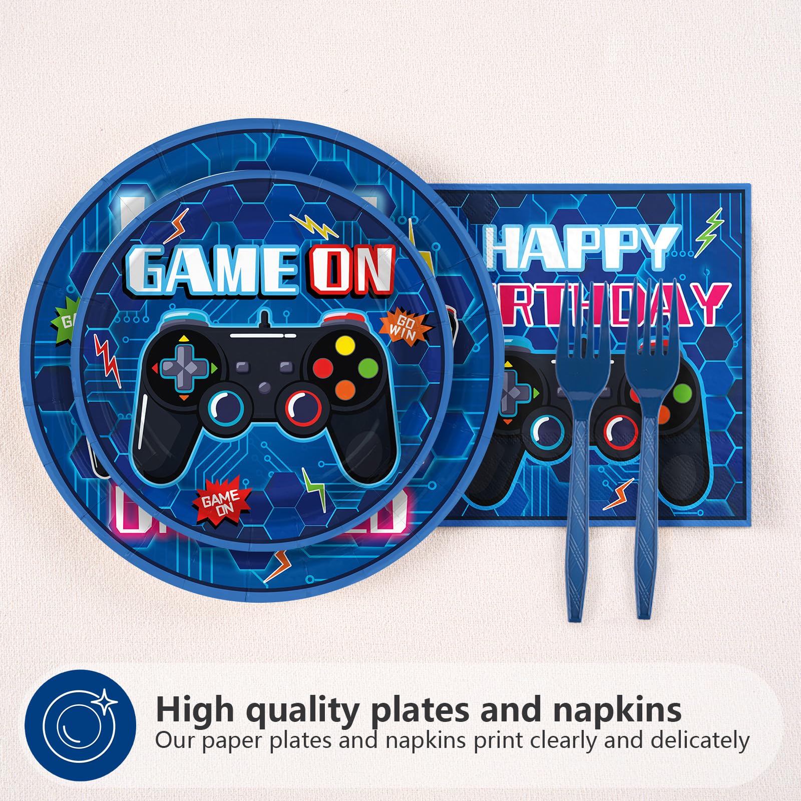 96 Pcs Video Game 6th Birthday Party Plates and Napkins - Grencian