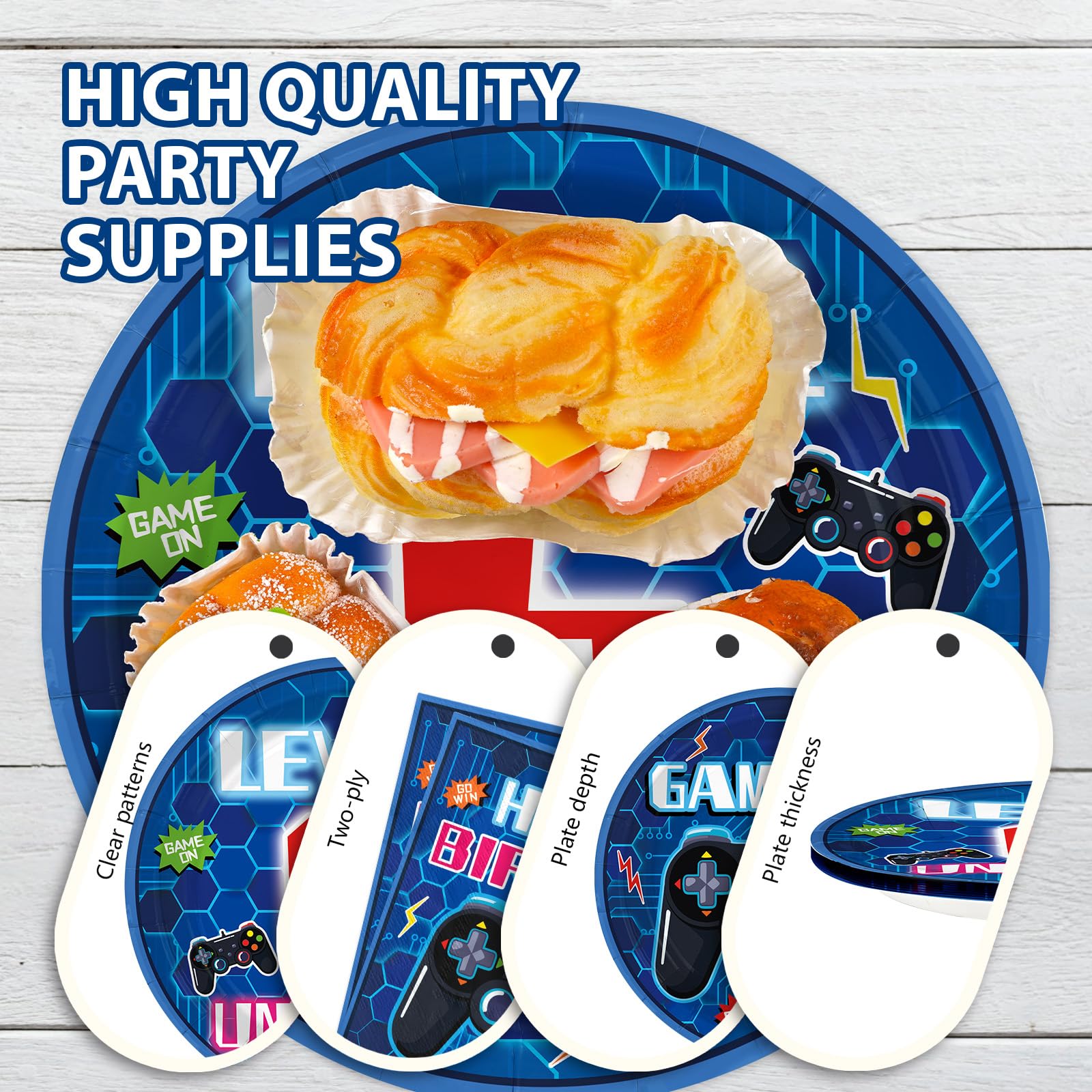 96 Pcs Video Game 6th Birthday Party Plates and Napkins - Grencian