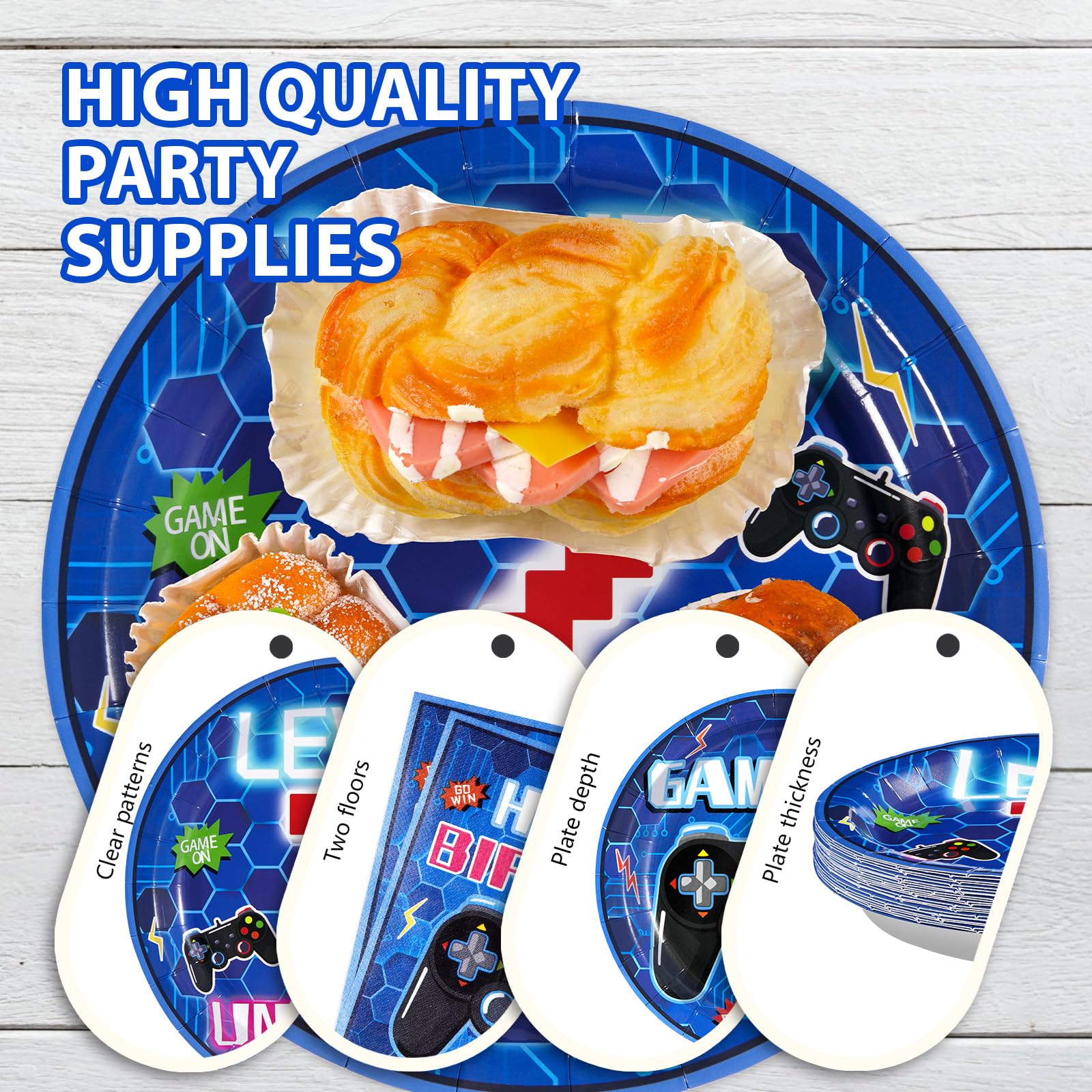 96 Pcs Video Game 7th Birthday Party Plates and Napkins - Grencian