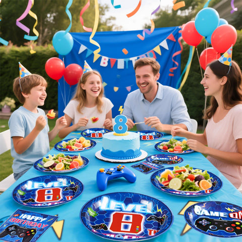 96 Pcs Video Game 8th Birthday Party Plates and Napkins - Grencian