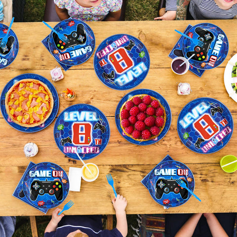 96 Pcs Video Game 8th Birthday Party Plates and Napkins - Grencian