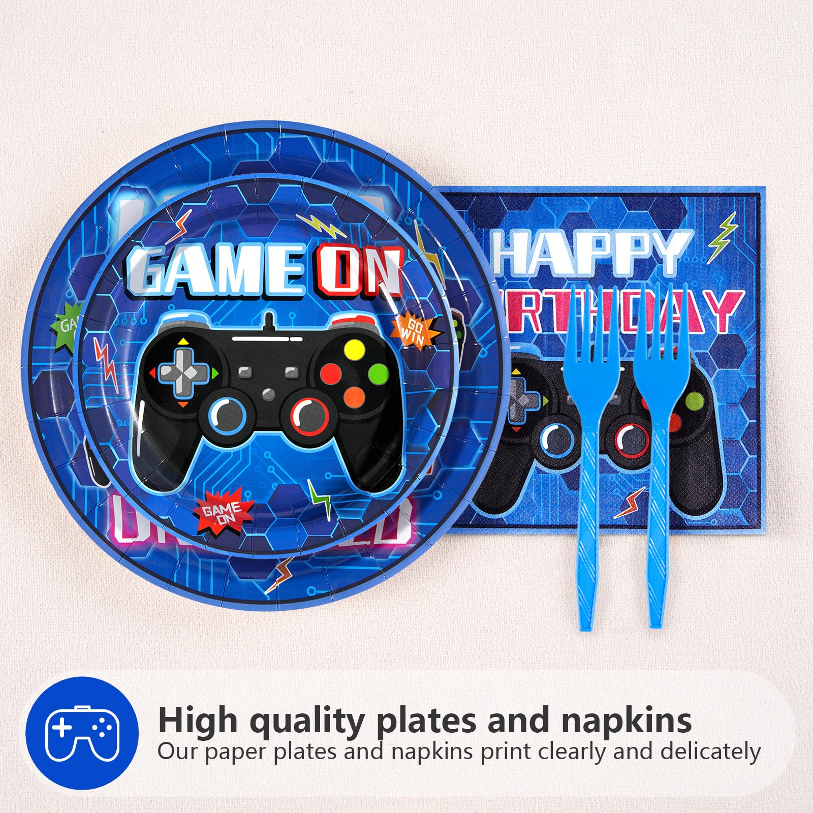 96 Pcs Video Game 8th Birthday Party Plates and Napkins - Grencian