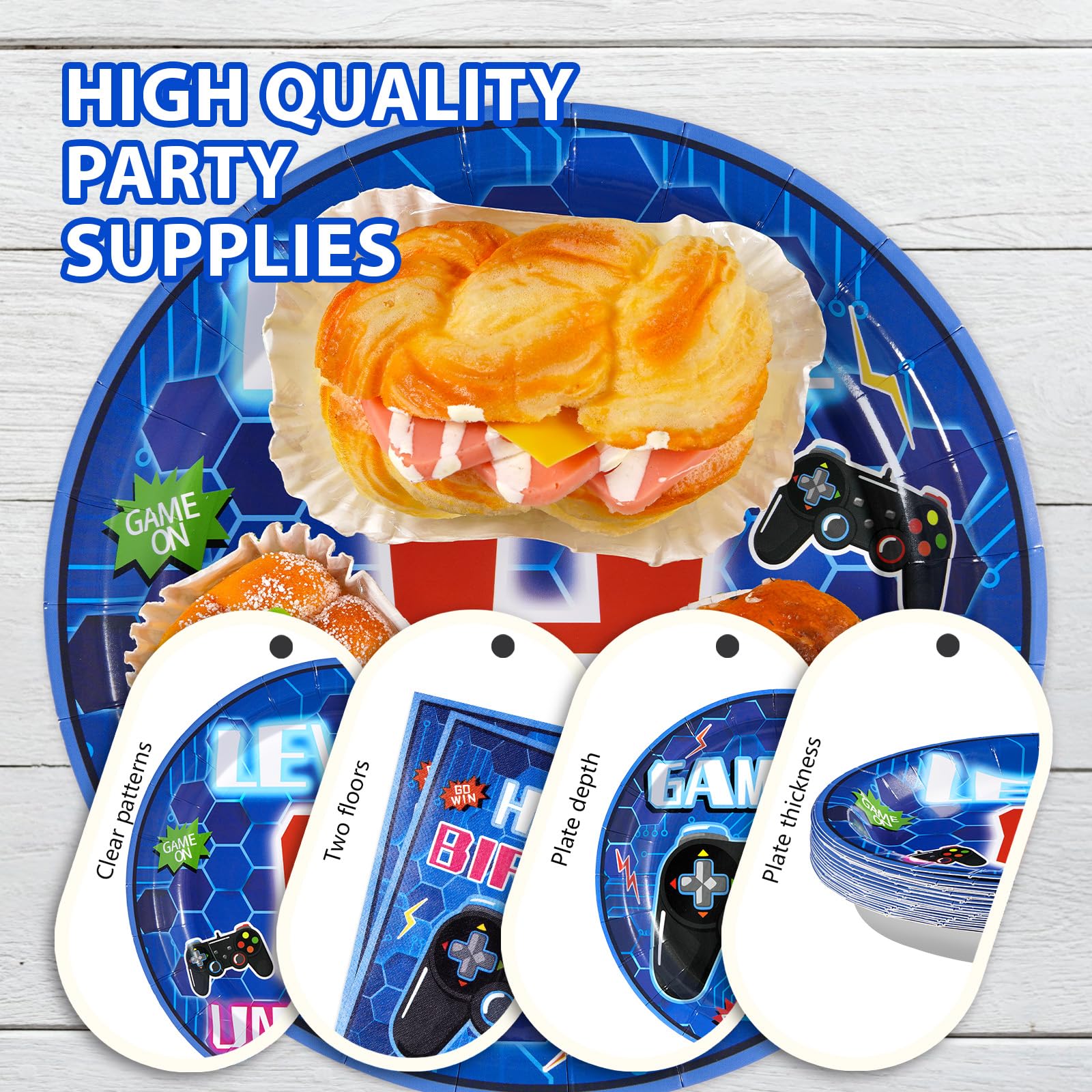 96 Pcs Video Game 8th Birthday Party Plates and Napkins - Grencian