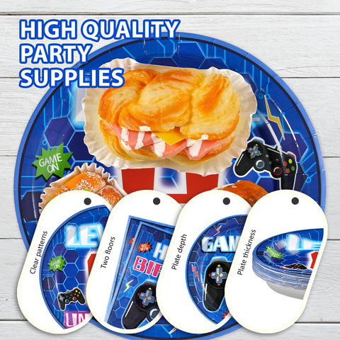 96 Pcs Video Game 8th Birthday Party Plates and Napkins - Grencian