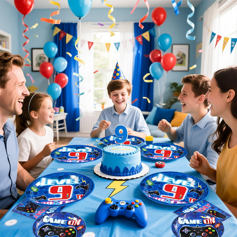 96 Pcs Video Game 9th Birthday Party Plates and Napkins - Grencian