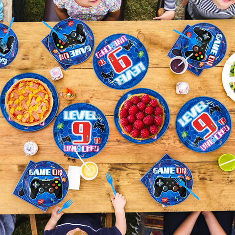 96 Pcs Video Game 9th Birthday Party Plates and Napkins - Grencian