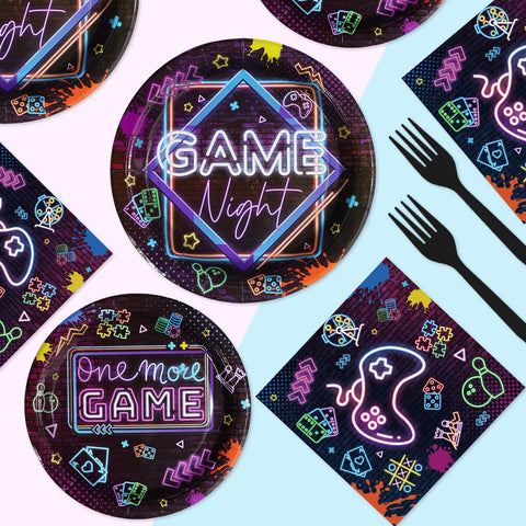 96 Pcs Video Game Night Party Plates and Napkins - Grencian
