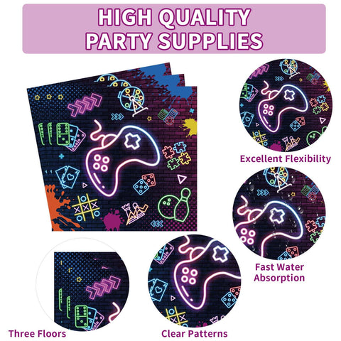 96 Pcs Video Game Night Party Plates and Napkins - Grencian