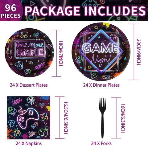 96 Pcs Video Game Night Party Plates and Napkins - Grencian