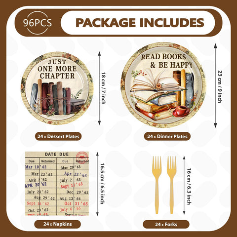 96 Pcs Vintage Book Party Plates and Napkins - Grencian