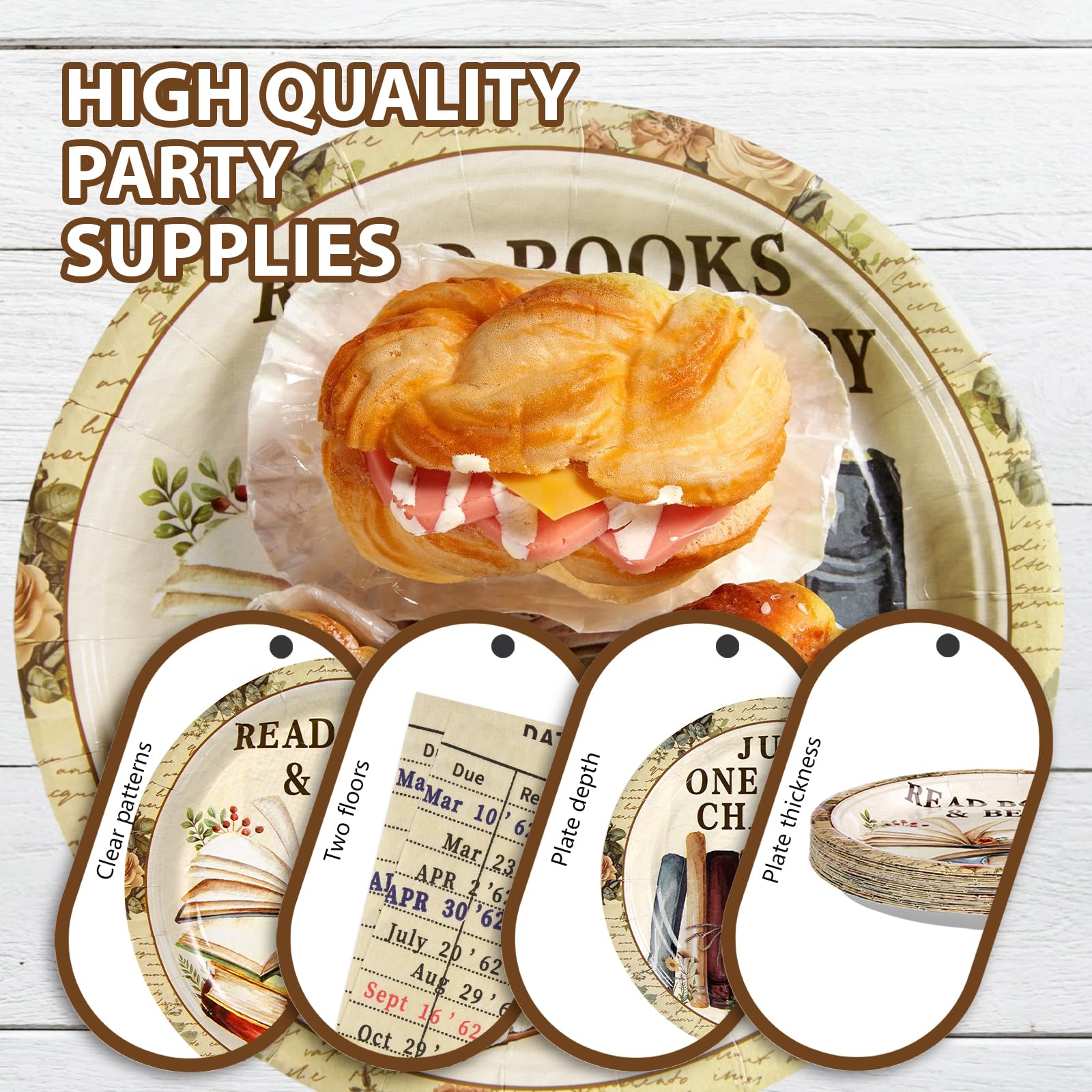 96 Pcs Vintage Book Party Plates and Napkins - Grencian