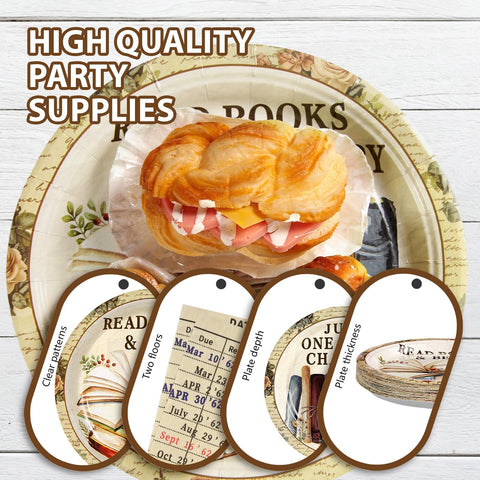 96 Pcs Vintage Book Party Plates and Napkins - Grencian