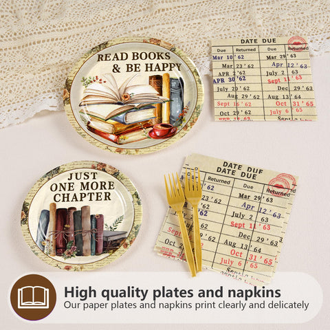96 Pcs Vintage Book Party Plates and Napkins - Grencian