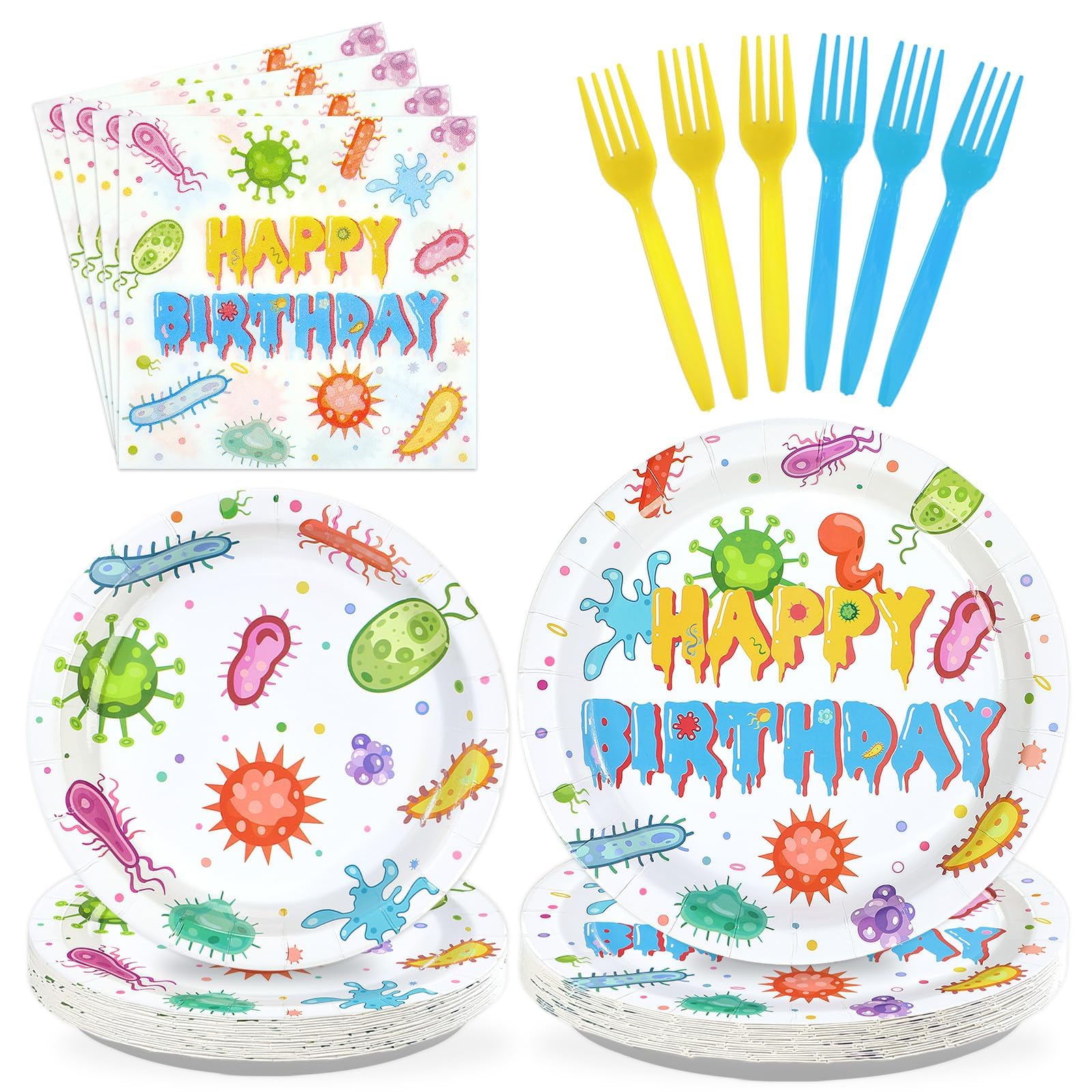 96 Pcs Virus Theme Birthday Party Plates and Napkins - Grencian