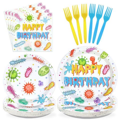96 Pcs Virus Theme Birthday Party Plates and Napkins - Grencian