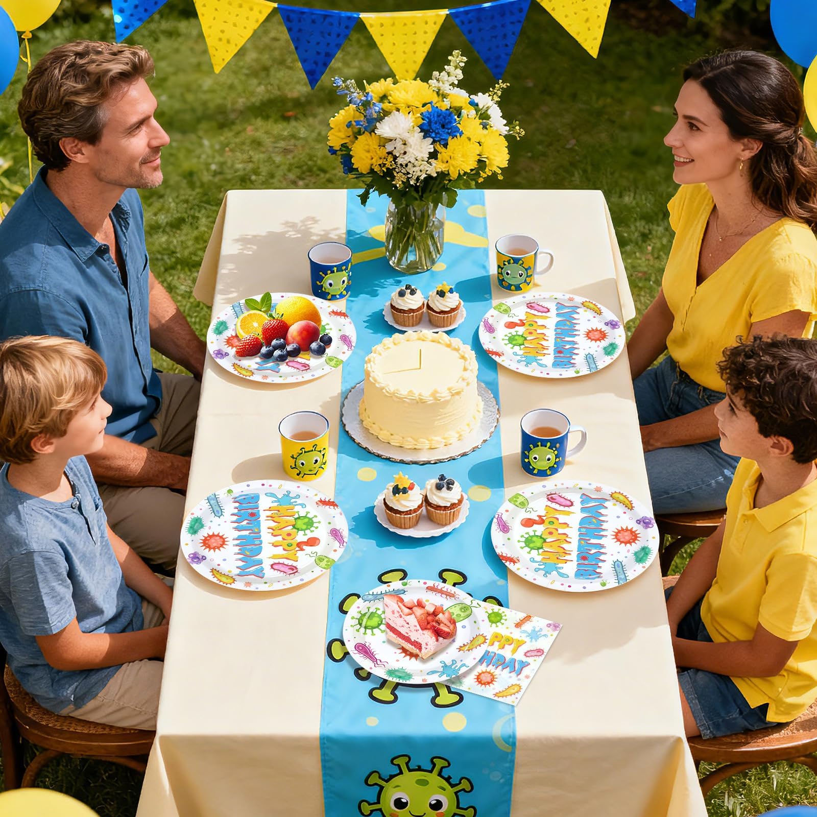 96 Pcs Virus Theme Birthday Party Plates and Napkins - Grencian