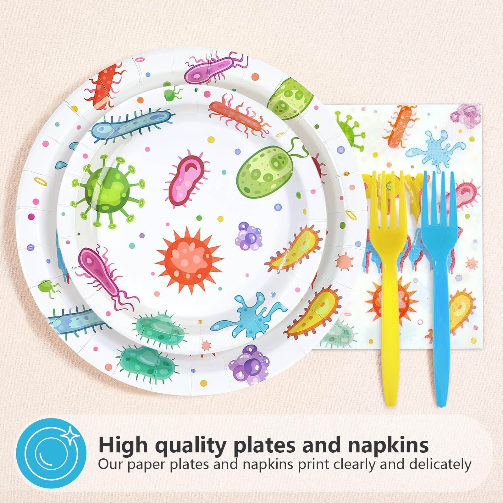 96 Pcs Virus Theme Birthday Party Plates and Napkins - Grencian
