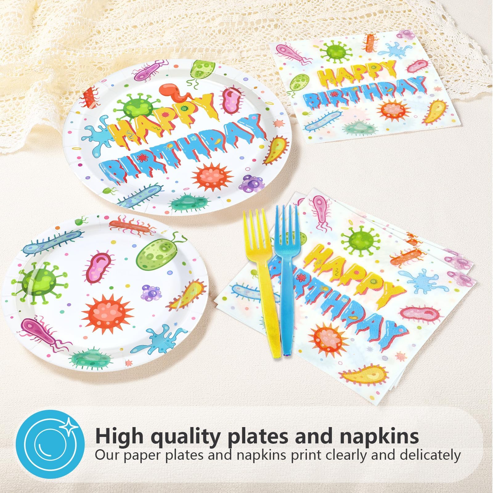 96 Pcs Virus Theme Birthday Party Plates and Napkins - Grencian