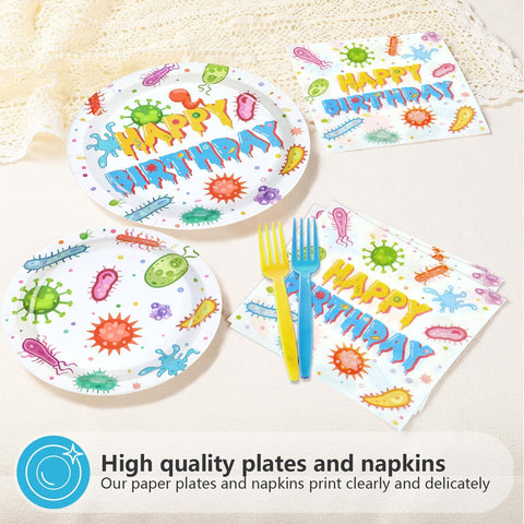 96 Pcs Virus Theme Birthday Party Plates and Napkins - Grencian