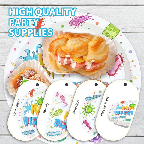 96 Pcs Virus Theme Birthday Party Plates and Napkins - Grencian