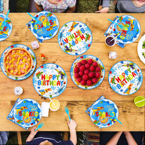 96 Pcs Water Gun Party Plates and Napkins - Grencian