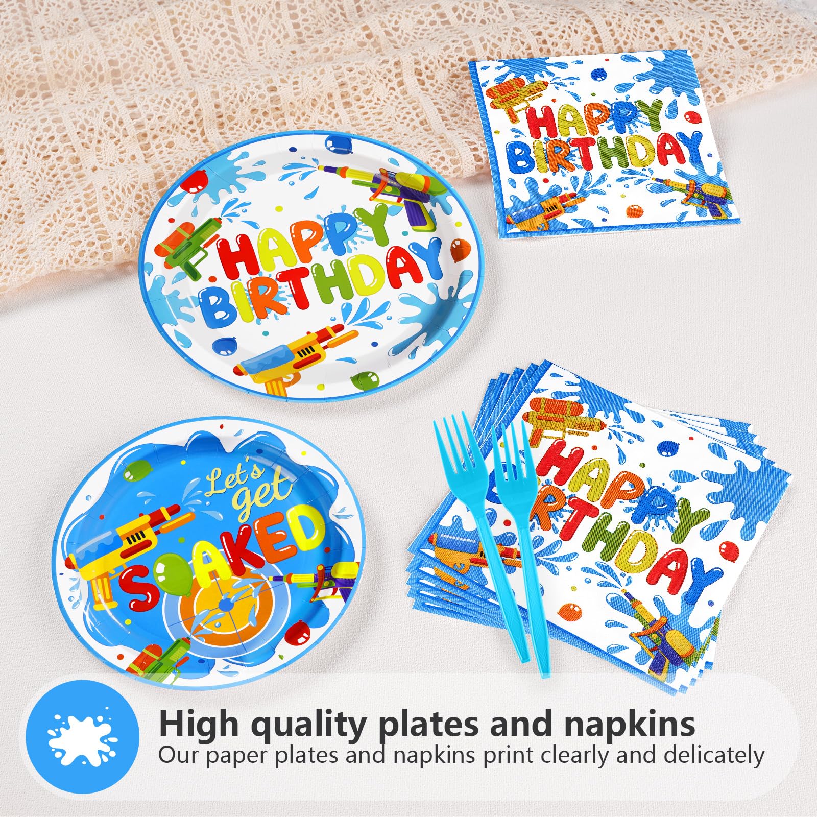 96 Pcs Water Gun Party Plates and Napkins - Grencian