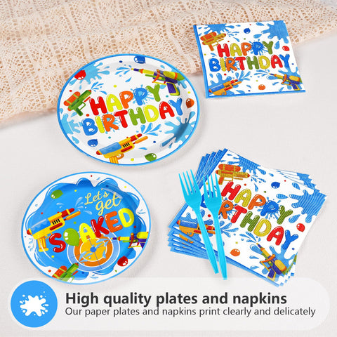 96 Pcs Water Gun Party Plates and Napkins - Grencian