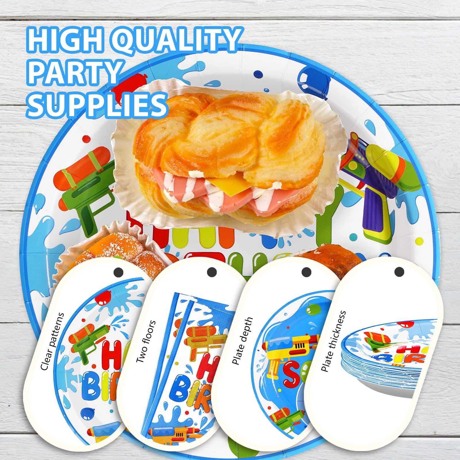 96 Pcs Water Gun Party Plates and Napkins - Grencian