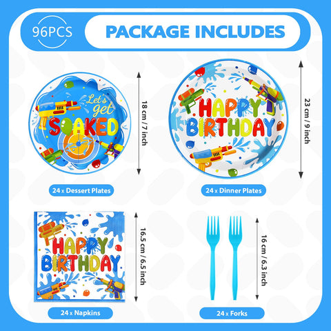96 Pcs Water Gun Party Plates and Napkins - Grencian