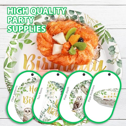 96 Pcs Watercolor Owl Birthday Party Plates and Napkins - Grencian