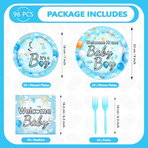96 Pcs Welcome Home Baby Boy Party Plates and Napkins - Grencian