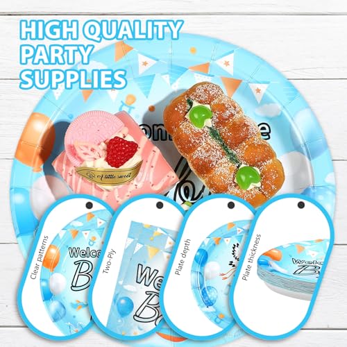 96 Pcs Welcome Home Baby Boy Party Plates and Napkins - Grencian