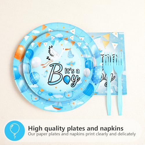 96 Pcs Welcome Home Baby Boy Party Plates and Napkins - Grencian
