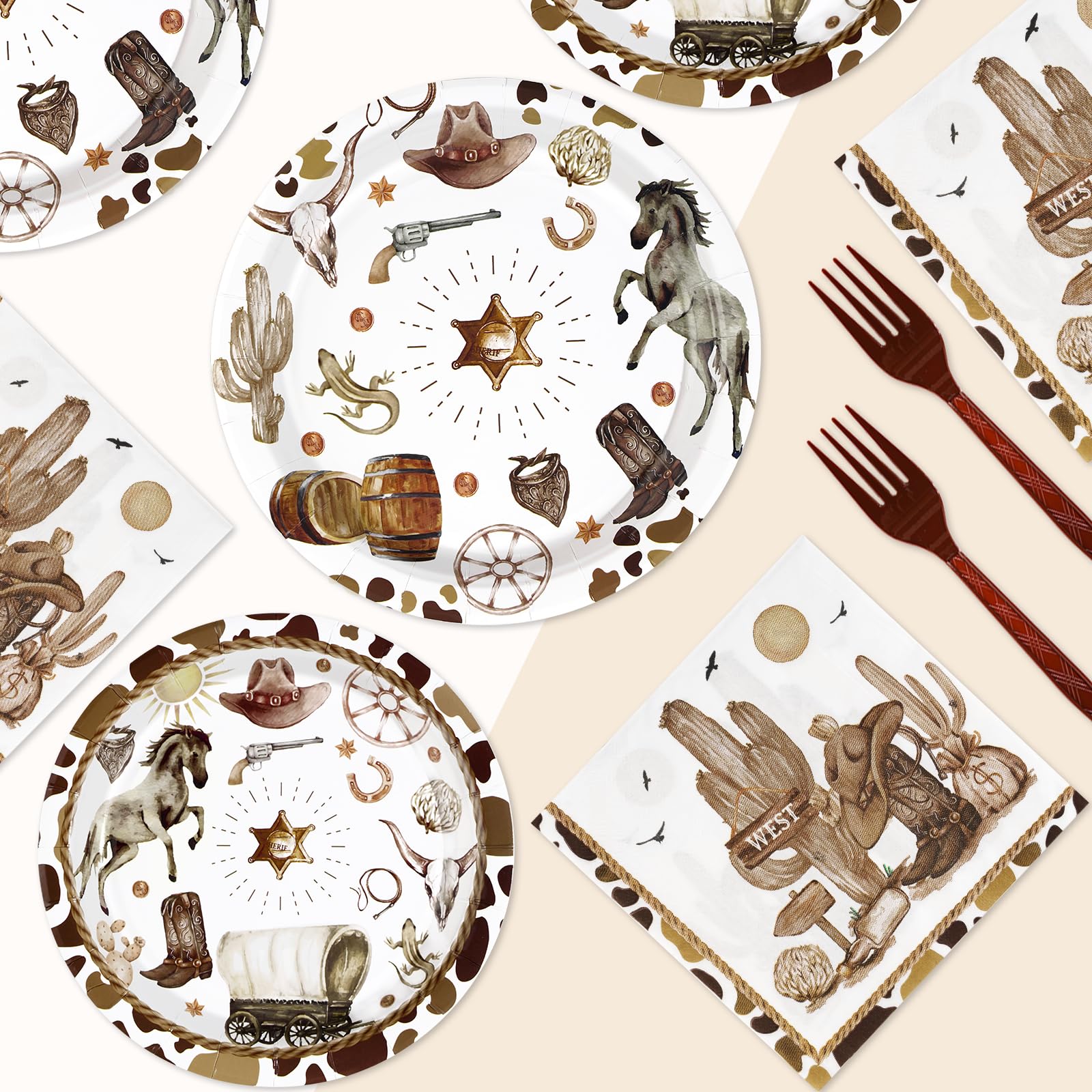 96 Pcs Western Cowboy Party Plates and Napkins - Grencian