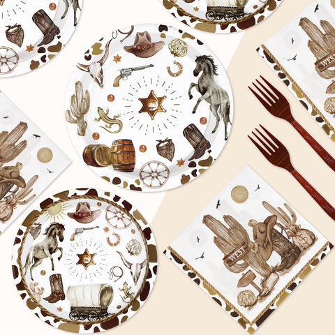 96 Pcs Western Cowboy Party Plates and Napkins - Grencian