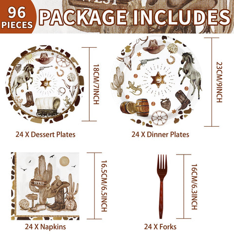 96 Pcs Western Cowboy Party Plates and Napkins - Grencian