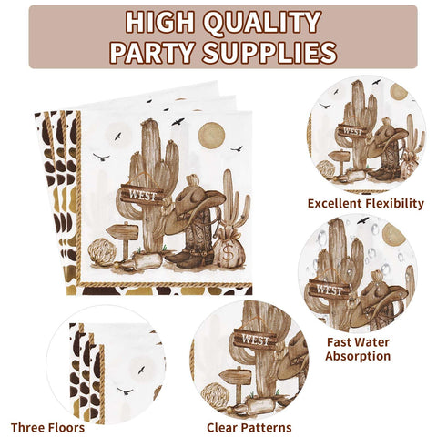 96 Pcs Western Cowboy Party Plates and Napkins - Grencian