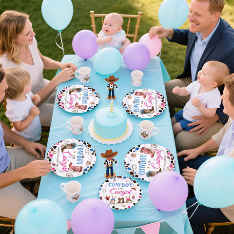 96 Pcs Western Gender Reveal Party Plates and Napkins - Grencian
