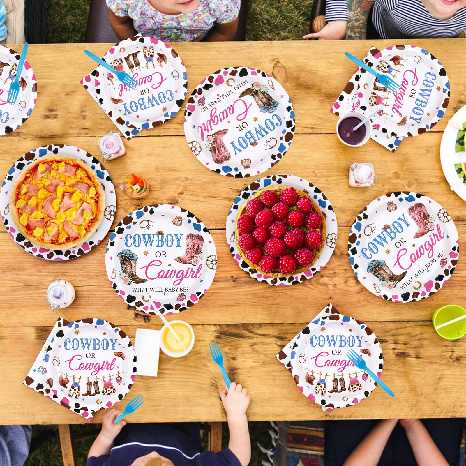 96 Pcs Western Gender Reveal Party Plates and Napkins - Grencian