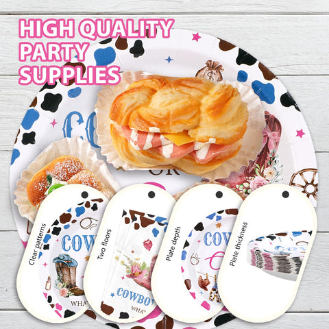 96 Pcs Western Gender Reveal Party Plates and Napkins - Grencian