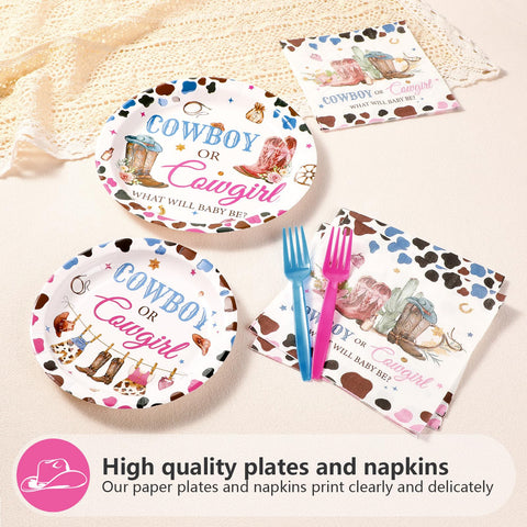 96 Pcs Western Gender Reveal Party Plates and Napkins - Grencian